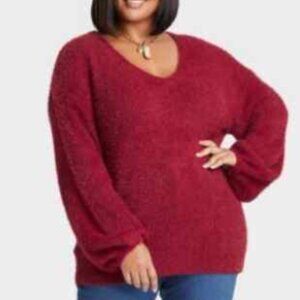 Ava & Viv Deep Red V-Neck Sweater Tunic Pullover Sweater Size 2X